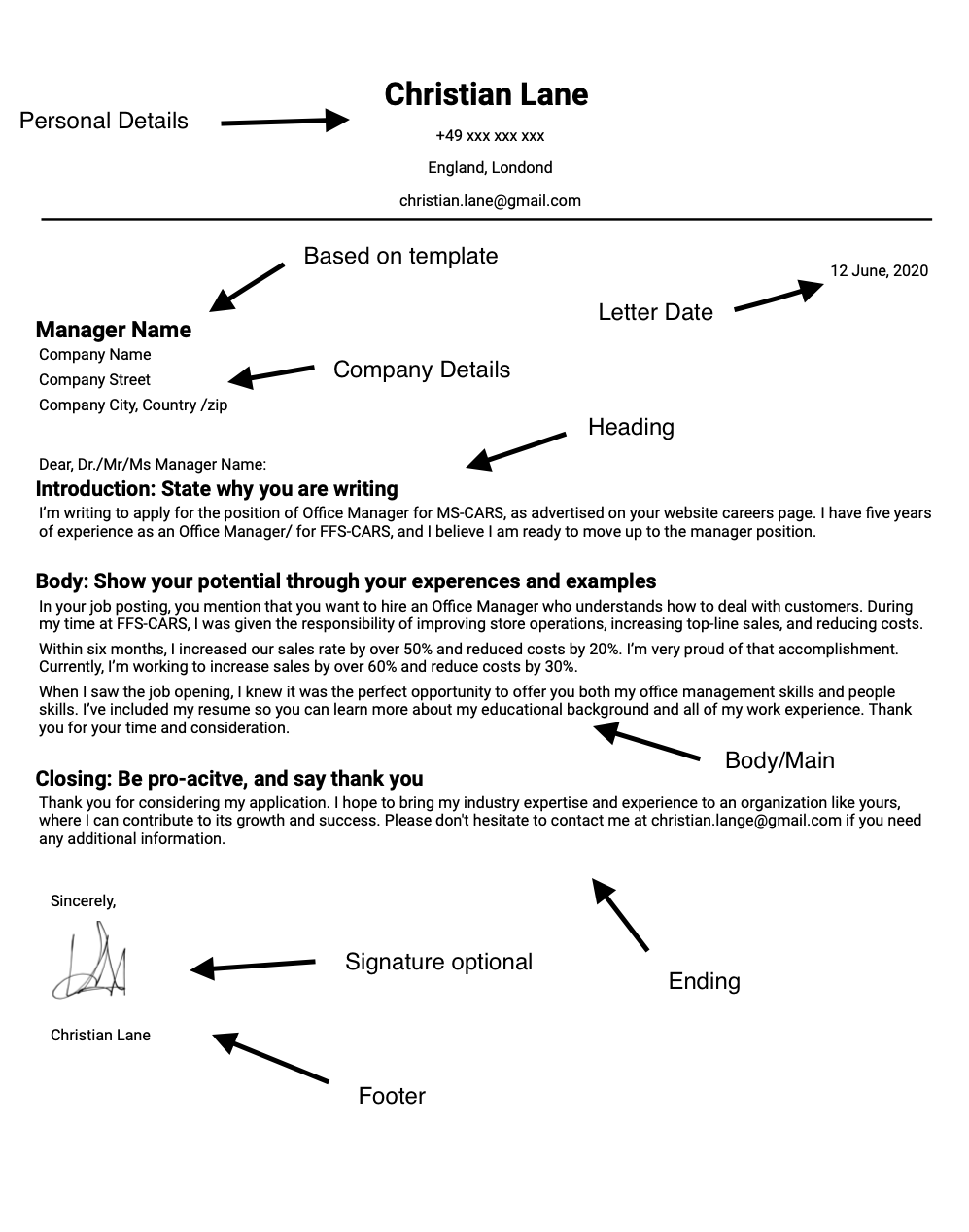 Simple CV cover letter example