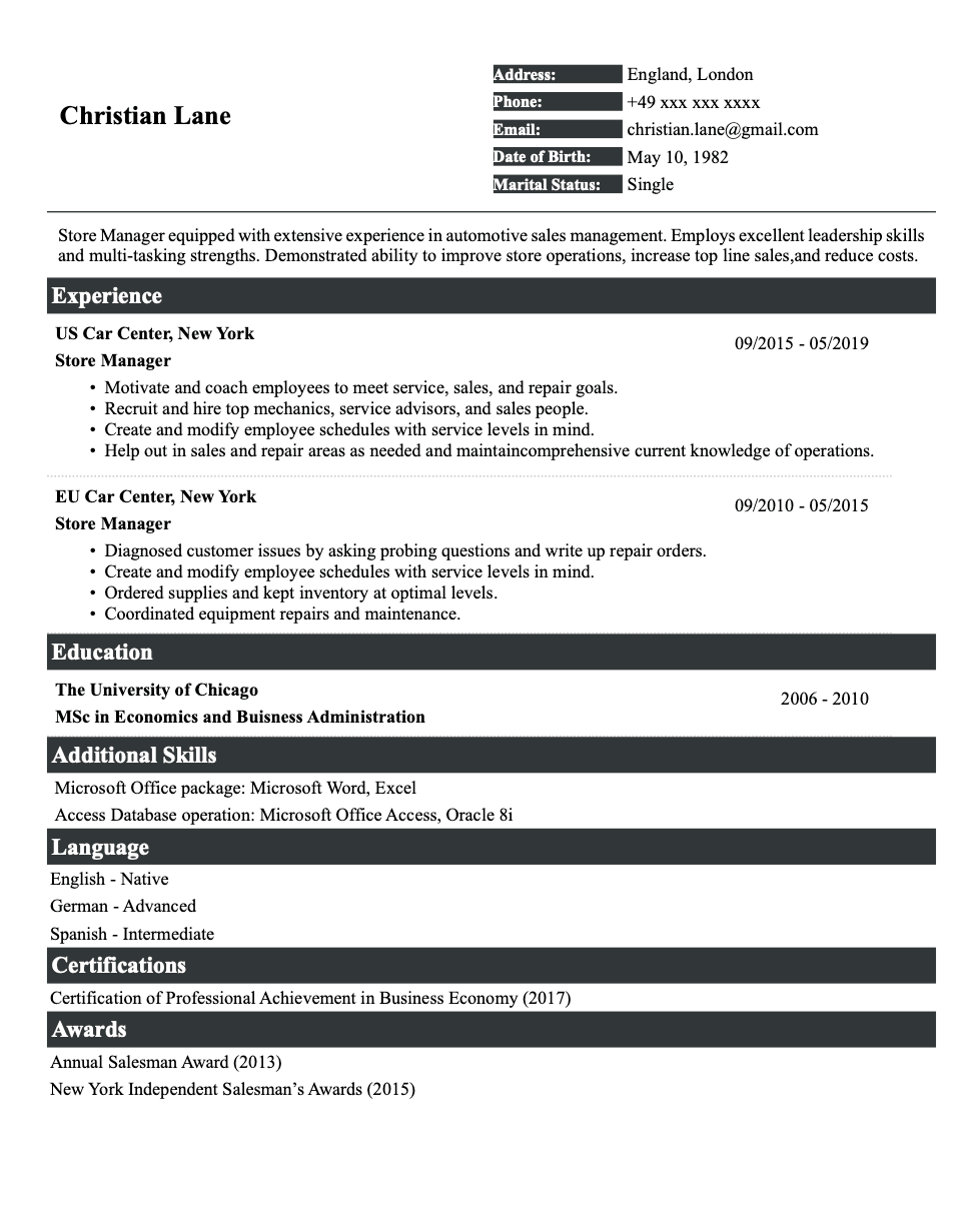 Resume template image