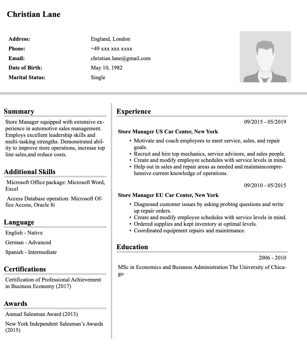 Resume template image